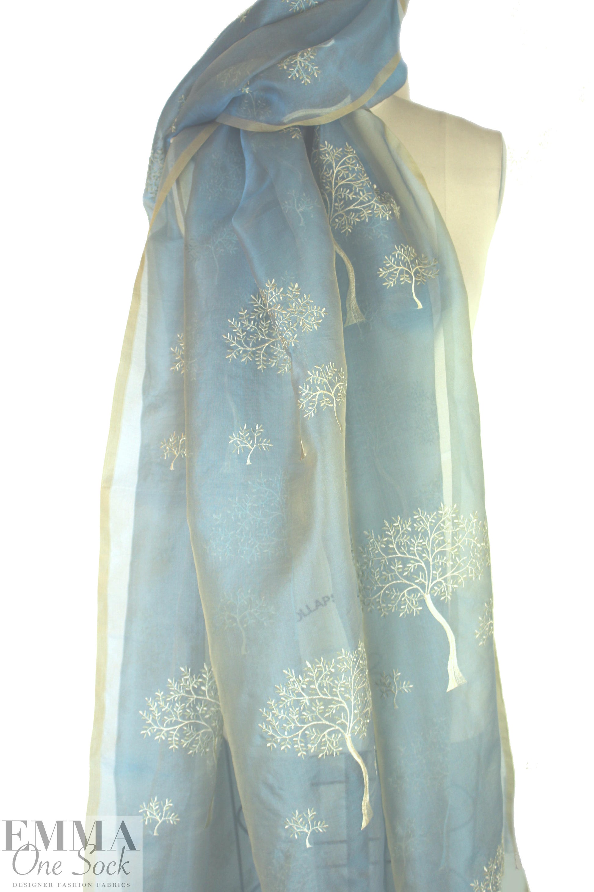 NY designer emb. irridescent silk organza - turquoise 1.25 yds
