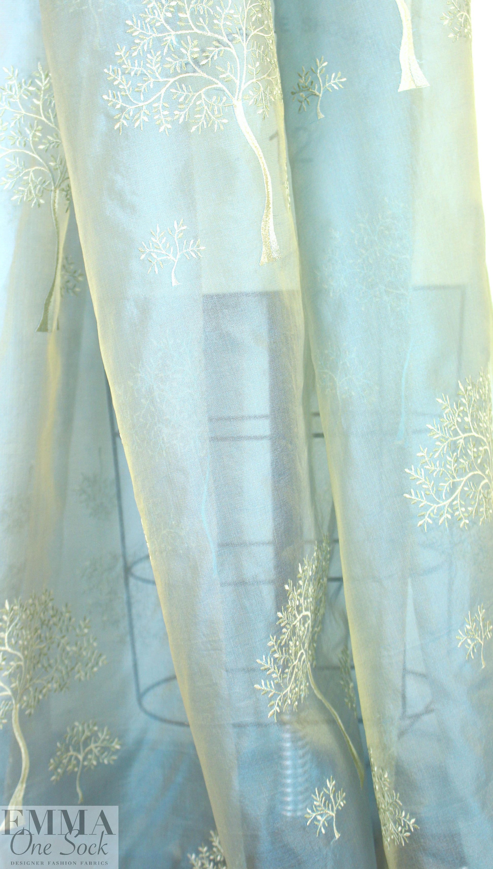 NY designer emb. irridescent silk organza - turquoise 1.125 yds