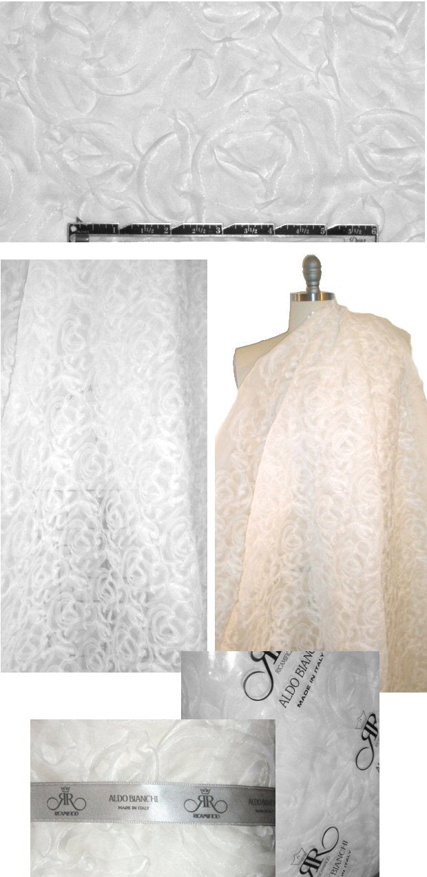 A1do Bianchi silk applique' rosette organza - white 1.375 yd