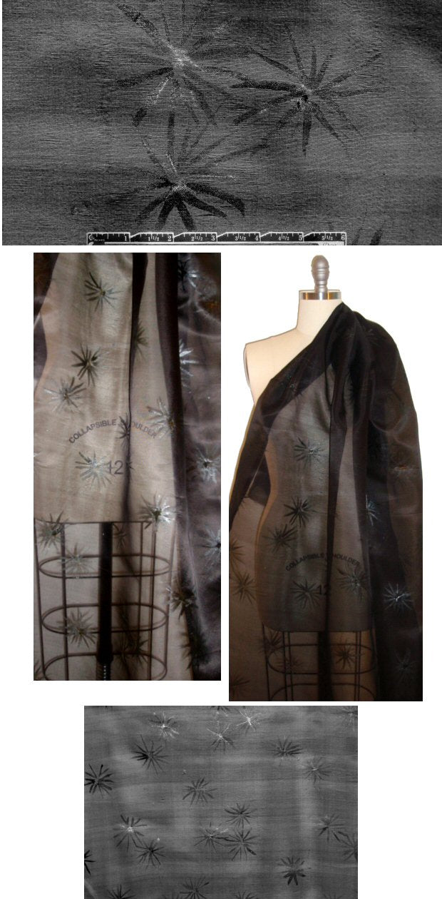Italian star flower design black silk organza