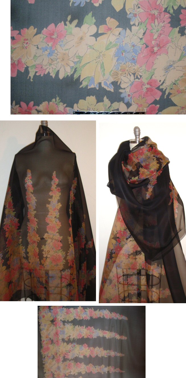 NY designer floral border printed silk organza