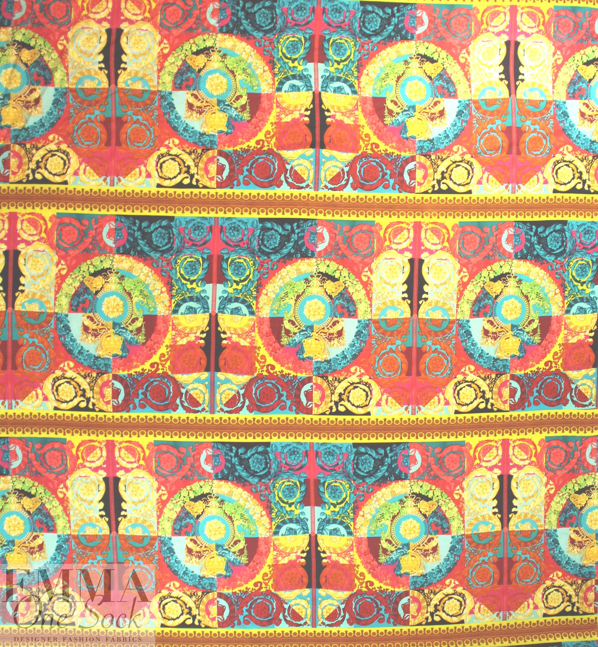 Italian regal medallions panel silk charmeuse