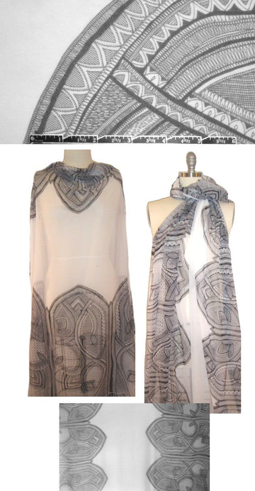 Italian black/white scallop border print silk chiffon 1.625 yd