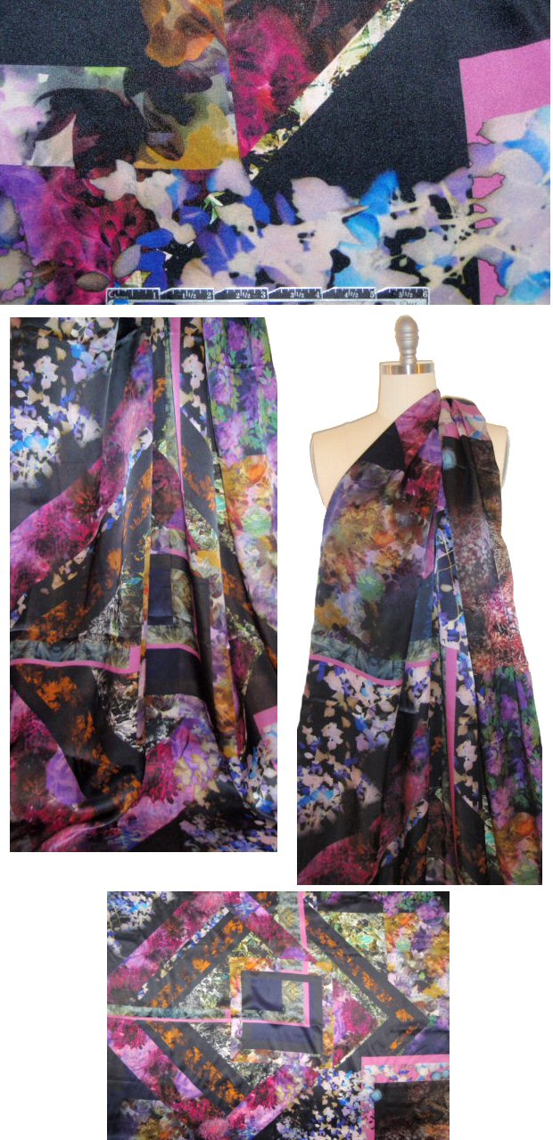 Italian floral diamond panel silk crepe de chine