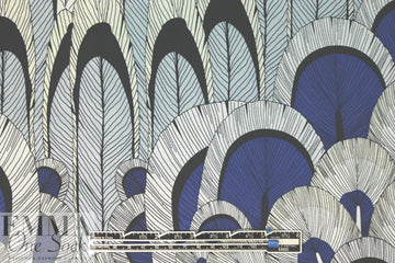 Italian feathered scallop border print silk stretch woven