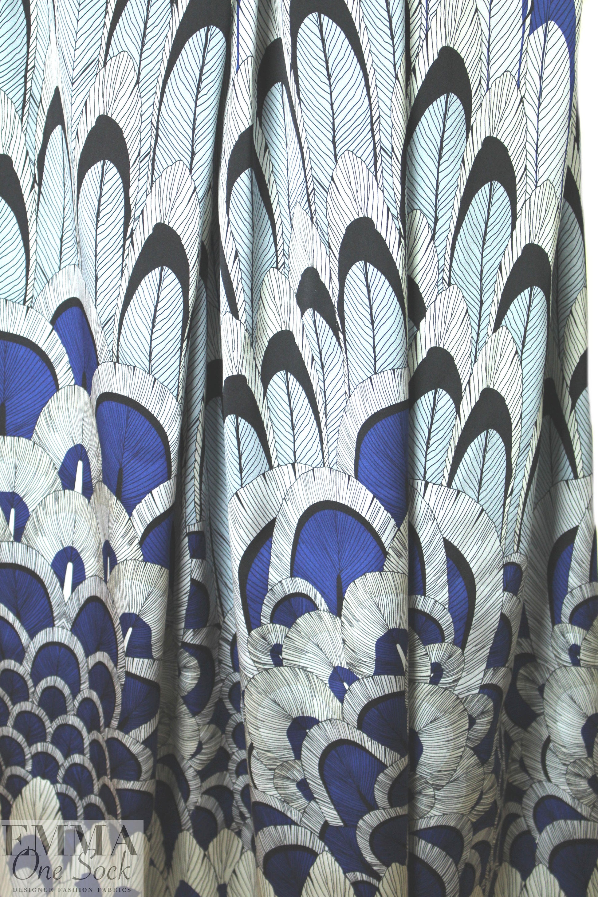 Italian feathered scallop border print silk stretch woven 2 yds