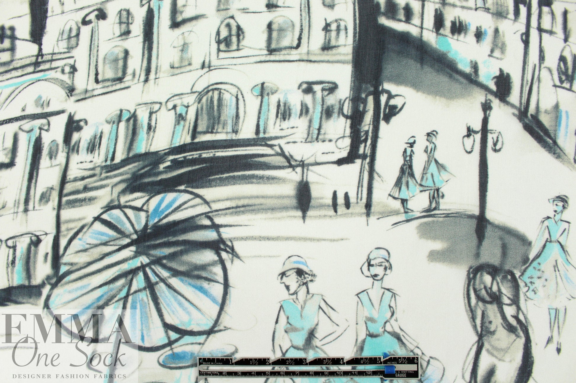 Italian 'Euro street scene' silk chiffon panel