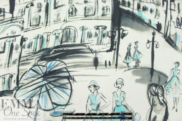 Italian 'Euro street scene' silk chiffon panel