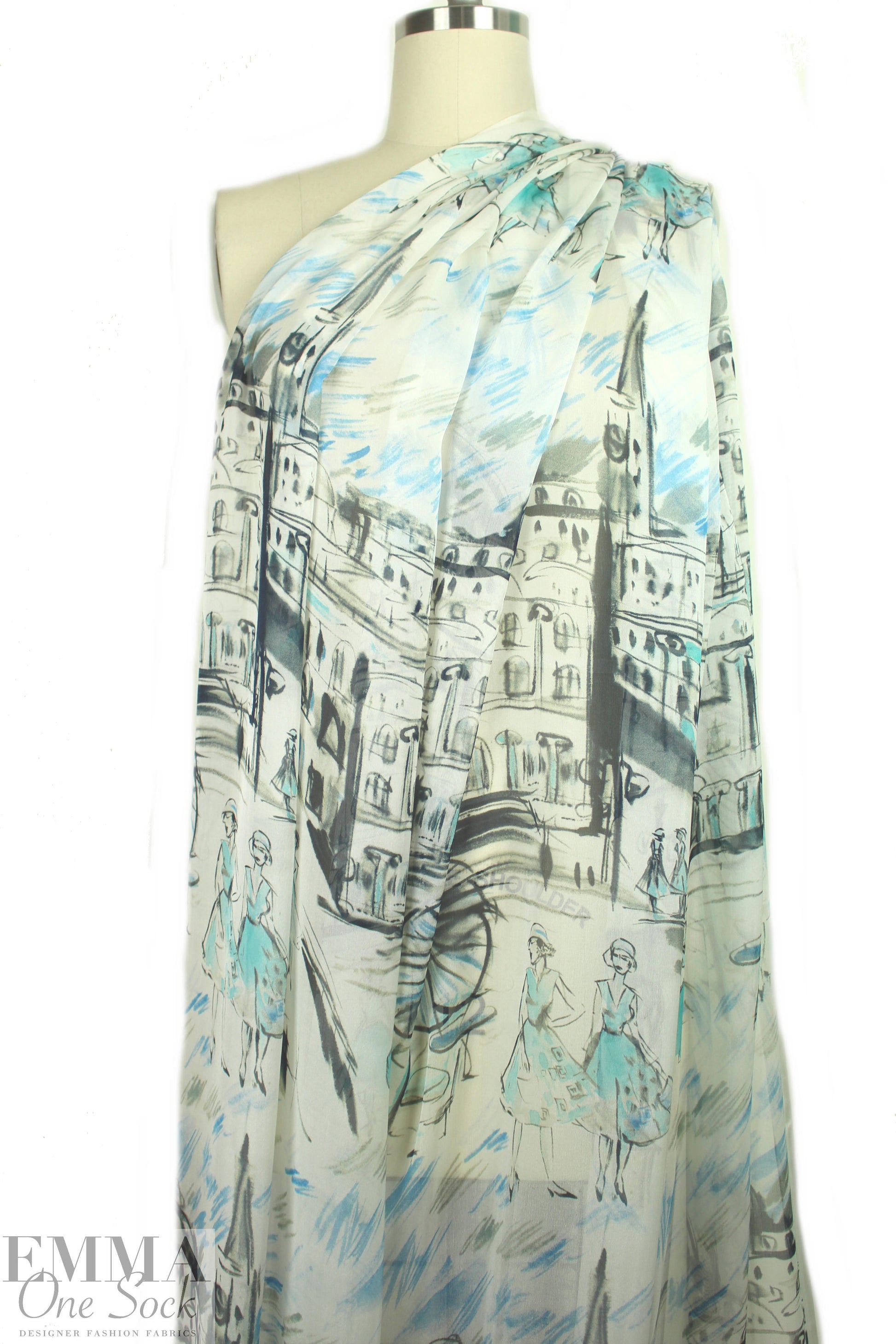Italian 'Euro street scene' silk chiffon panel