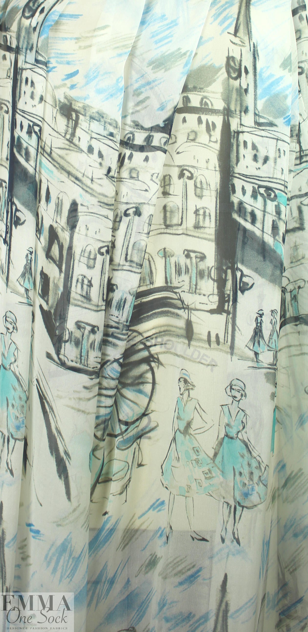 Italian 'Euro street scene' silk chiffon panel