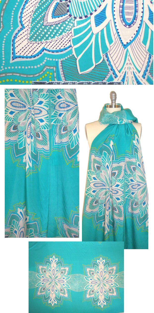 Italian viridian/sky medallion panel silk woven 1 PANEL