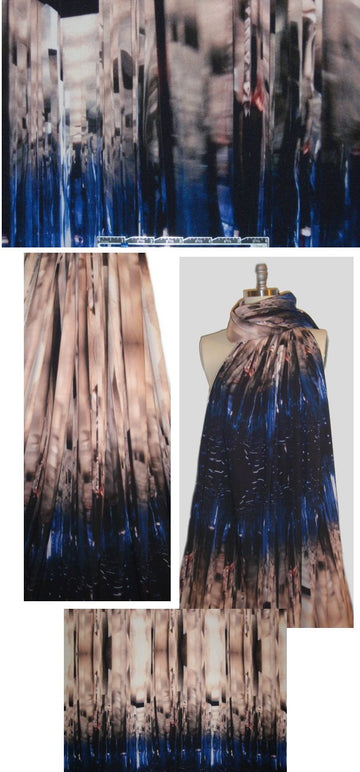Italian 'indigo metropolis' panel stretch silk charmeuse