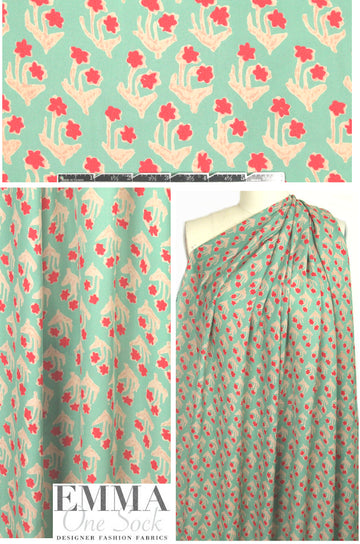 NY designer dusty jade floral graphic silk georgette .66 yds