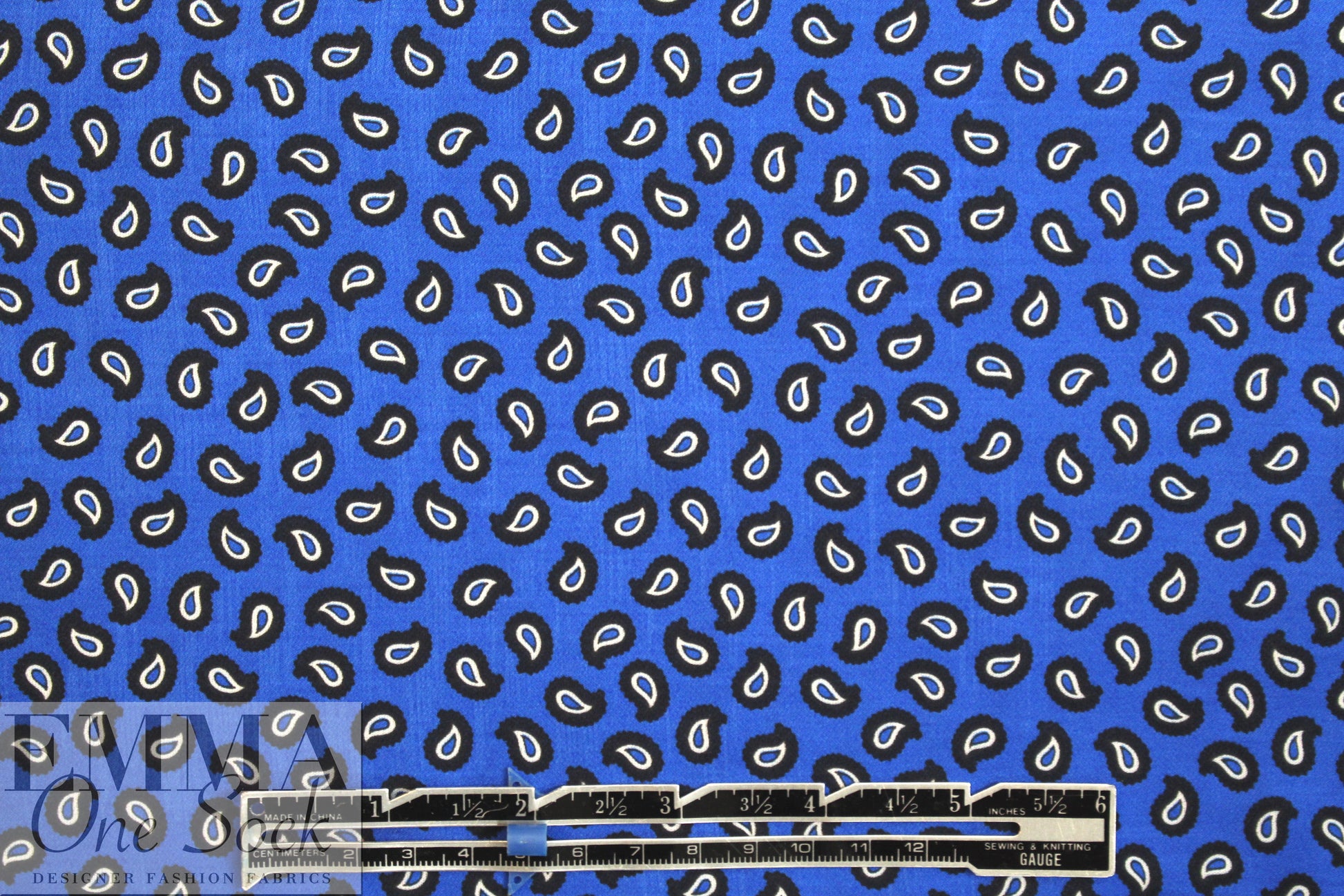 Italian cobalt paisley satin finish viscose woven