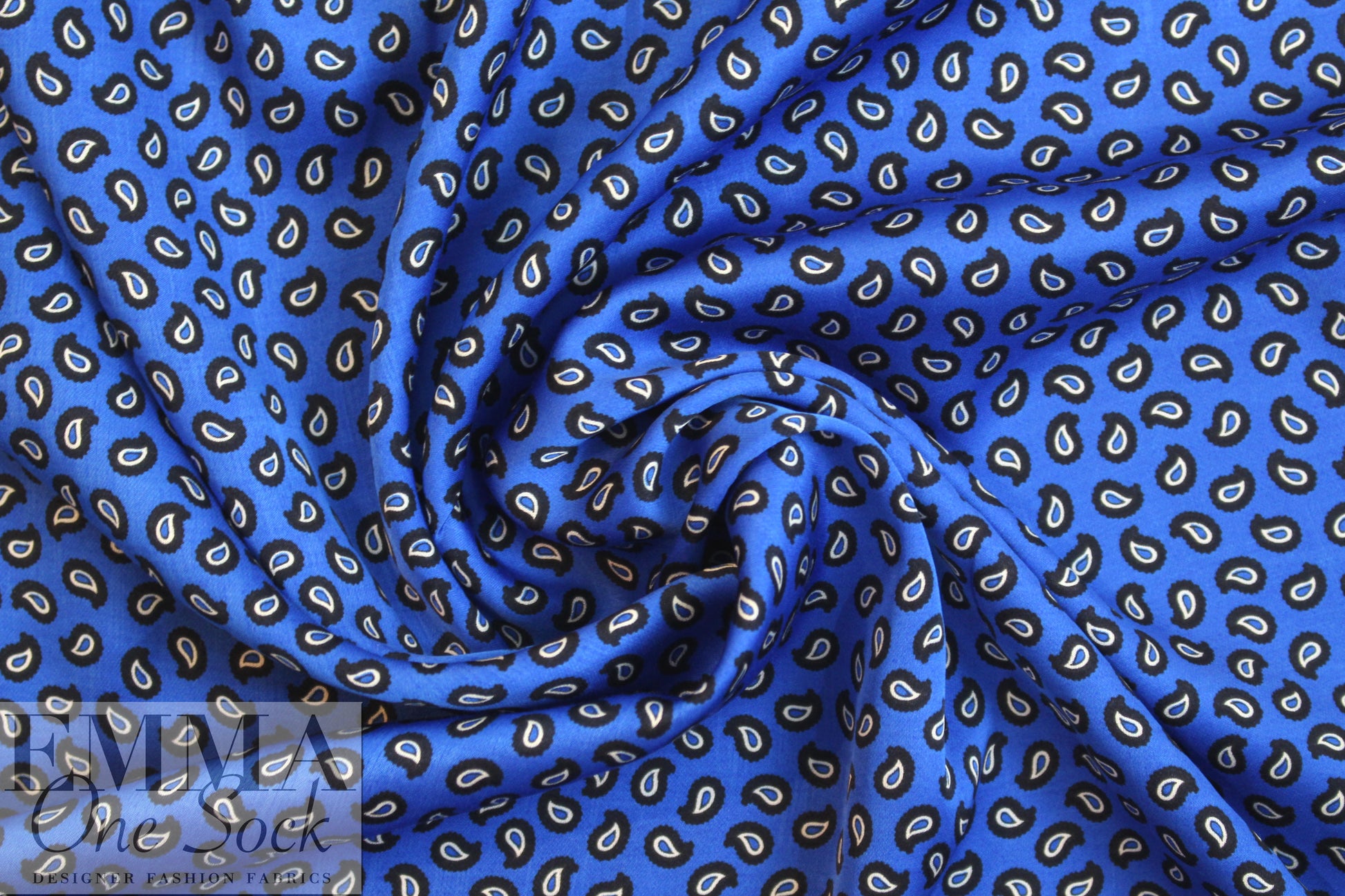 Italian cobalt paisley satin finish viscose woven