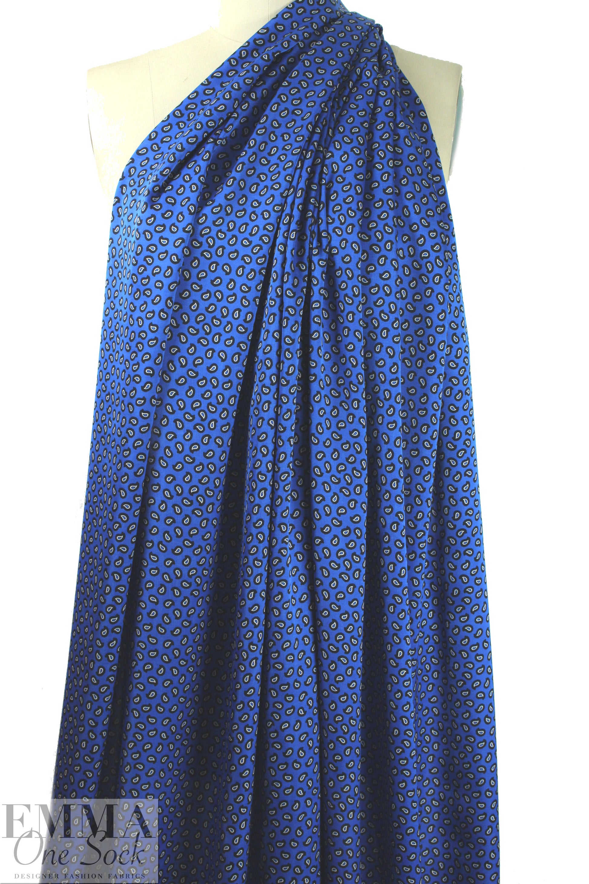 Italian cobalt paisley satin finish viscose woven 2.2 yds