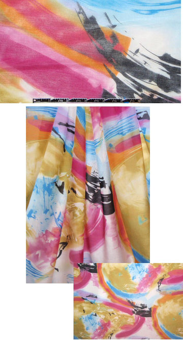 Italian abstract swirls silk satin chiffon 1.125 yd