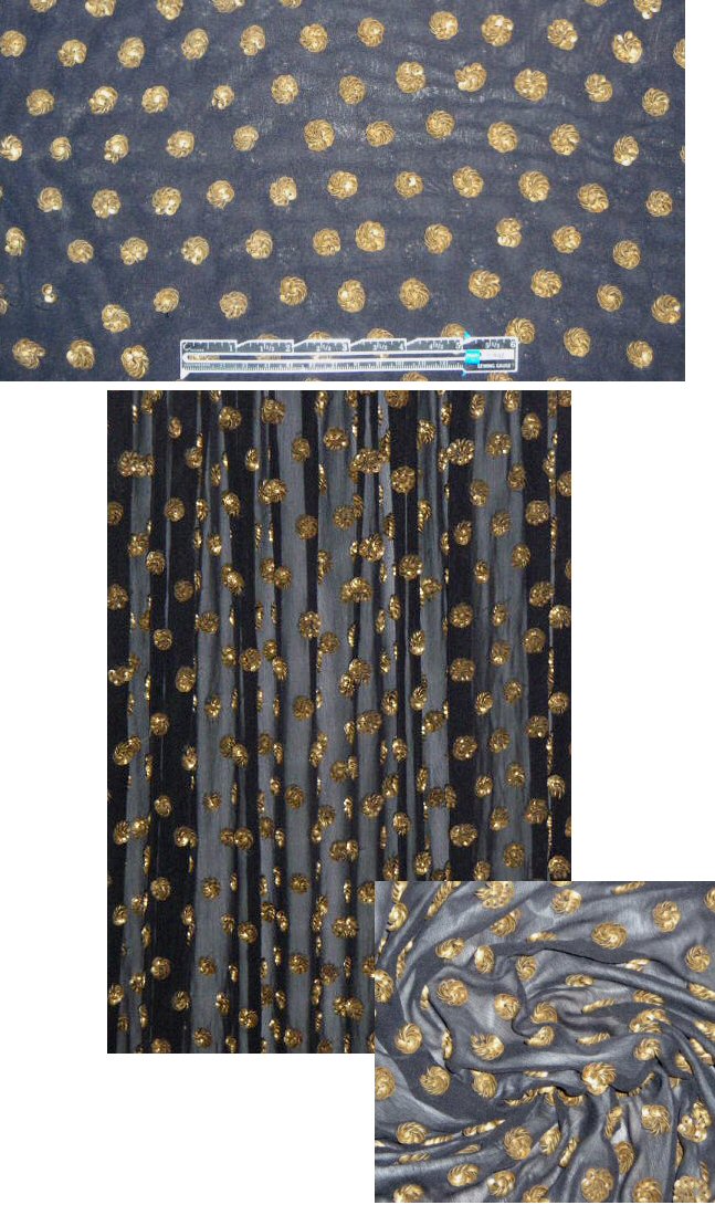 famous designer brass rosette sequinned silk sheer
