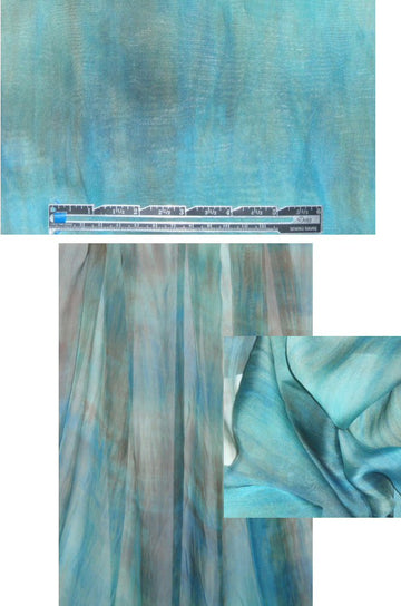 CA designer silk abstract chiffon - turquoise 1.375 yds