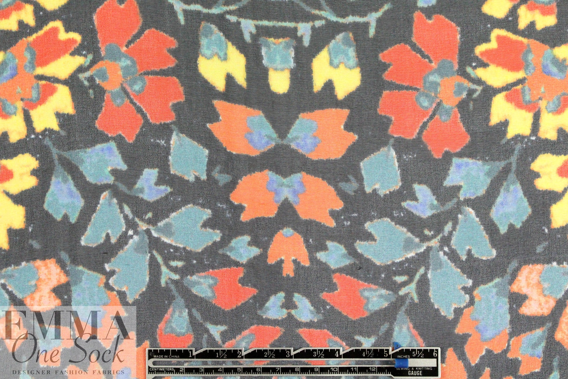 Italian rorschach folk flower silk chiffon 1.25 yd