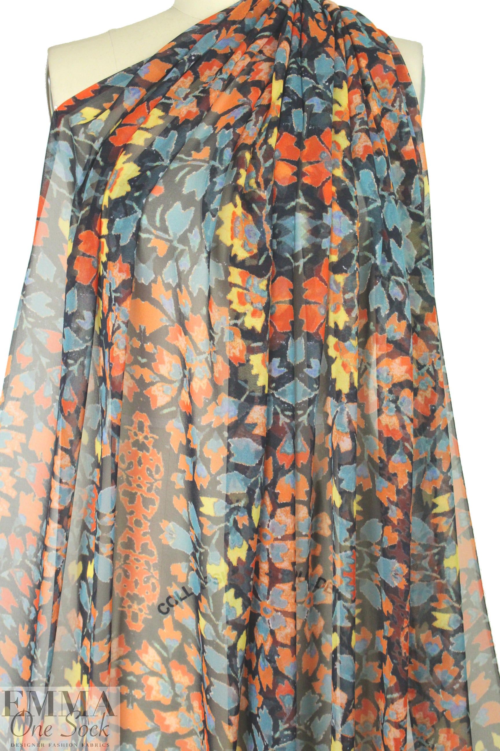 Italian rorschach folk flower silk chiffon 1.25 yd