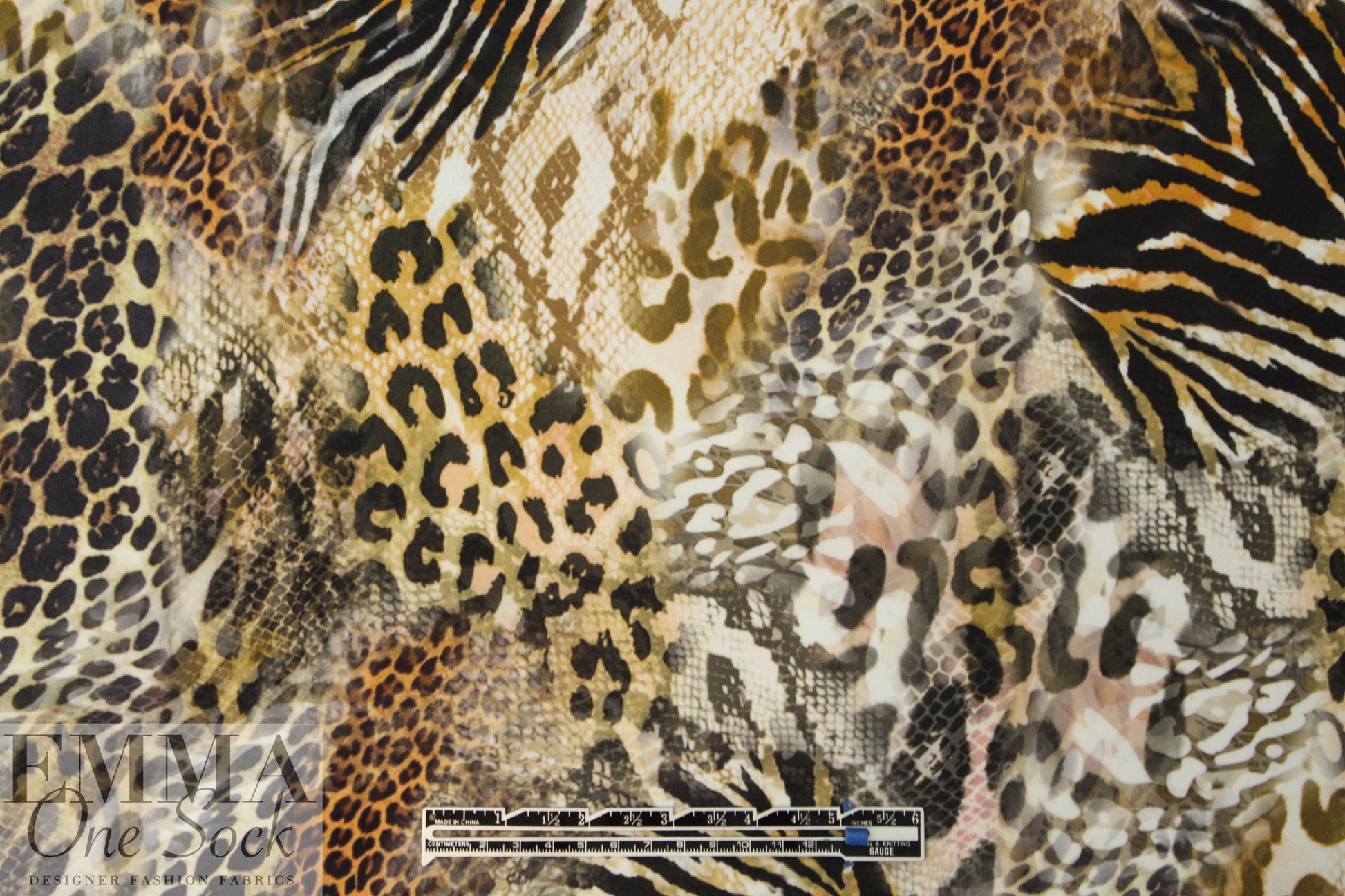 NY designer animal print montage silk georgette 1 yard