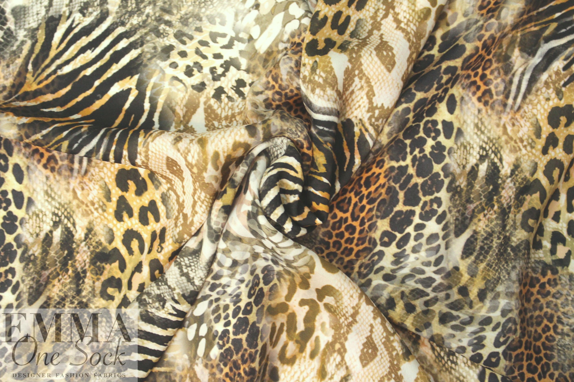NY designer animal print montage silk georgette .70 yds