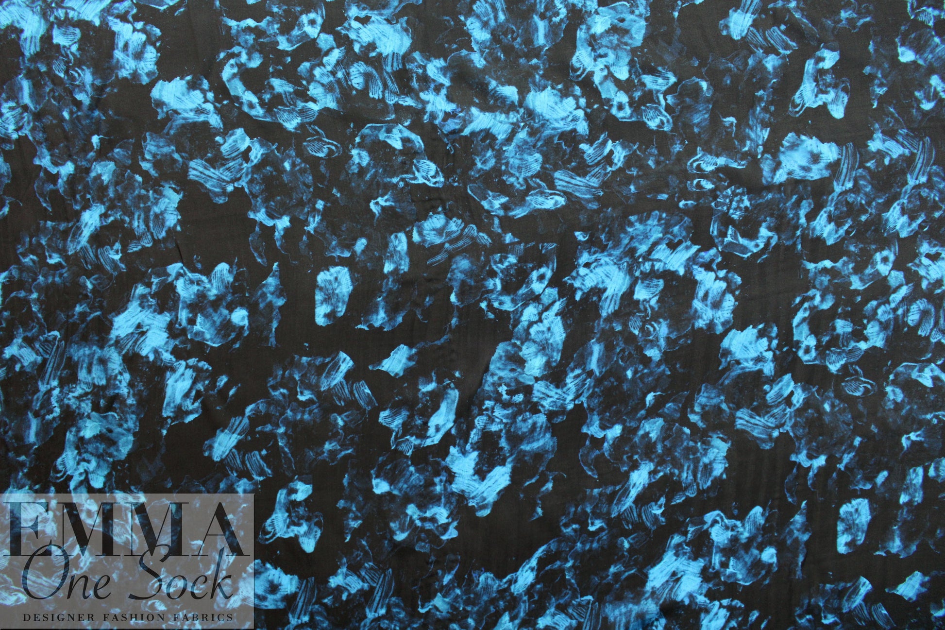 NY designer turquoise-blue abstract silk georgette