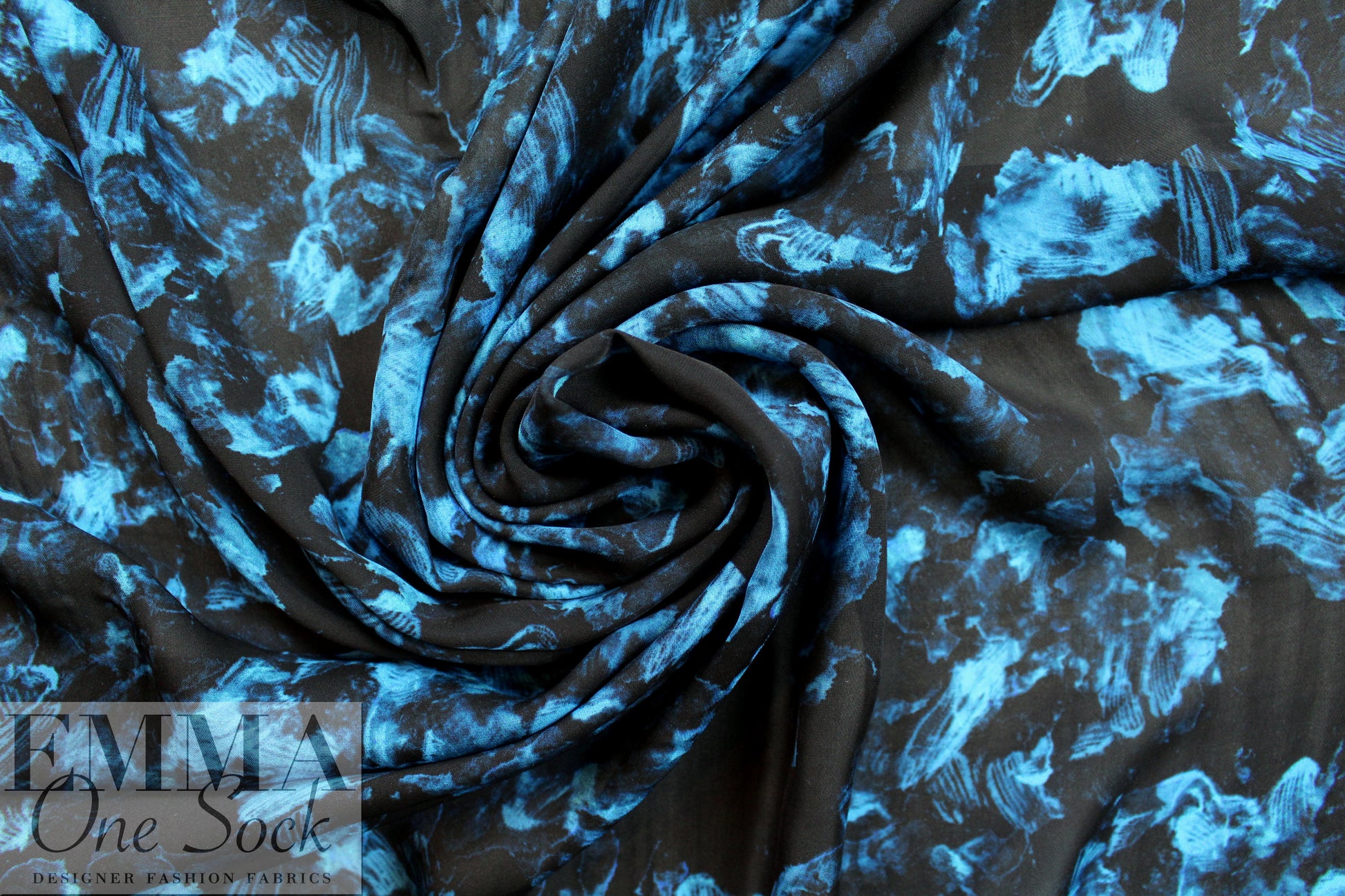NY designer turquoise-blue abstract silk georgette