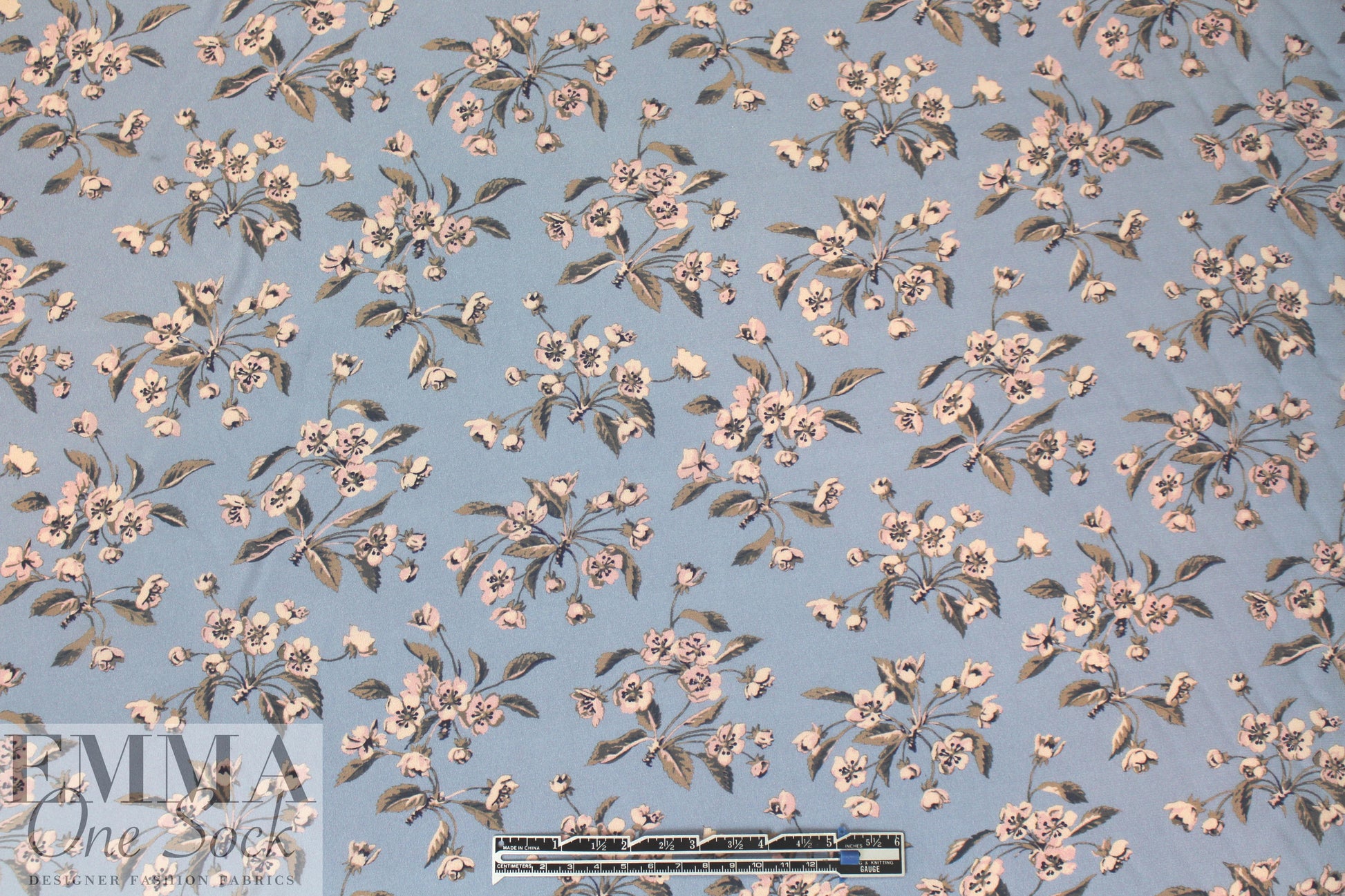NY designer dusty blue/blush floral silk CDC