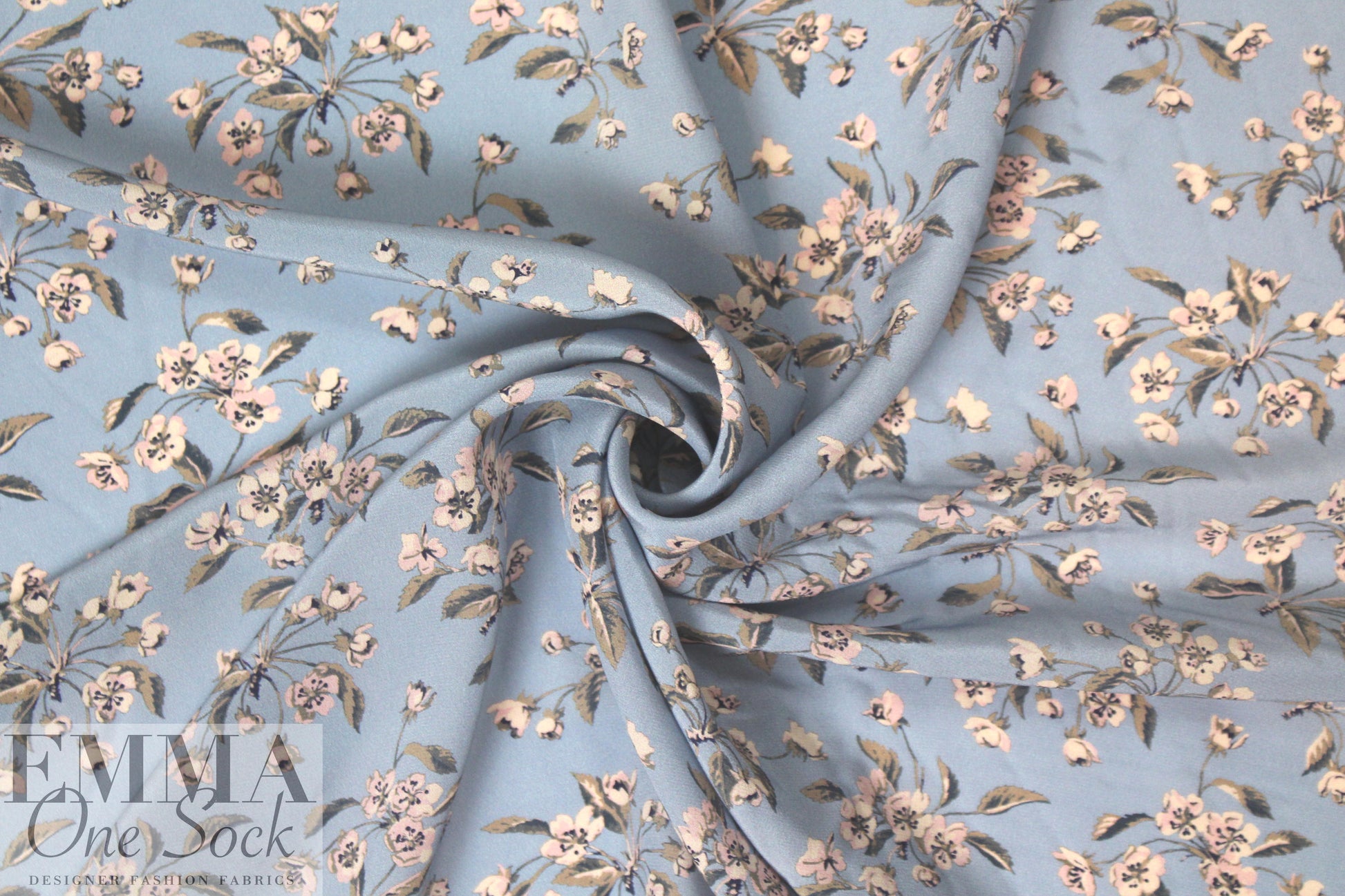 NY designer dusty blue/blush floral silk CDC 1.125 yds