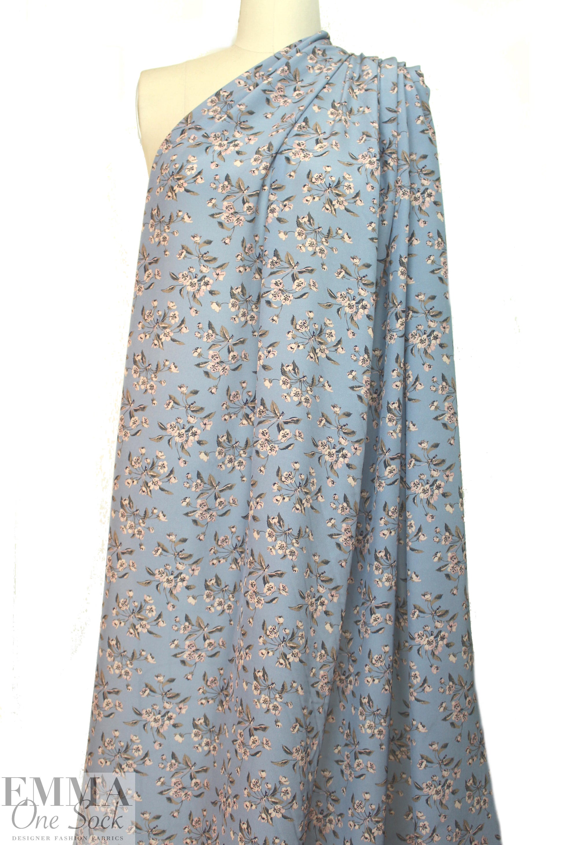 NY designer dusty blue/blush floral silk CDC 1.125 yds