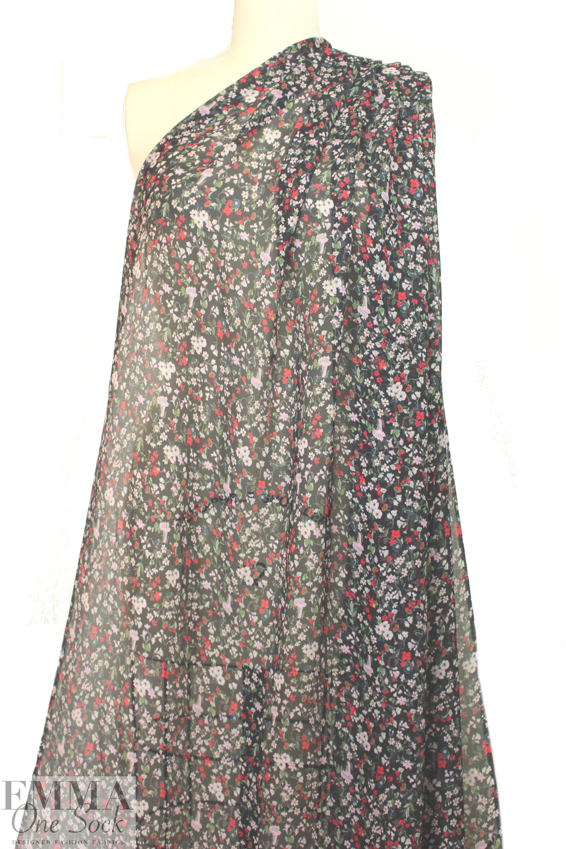 NY designer textured silk sheer - little floral 1.5 yds