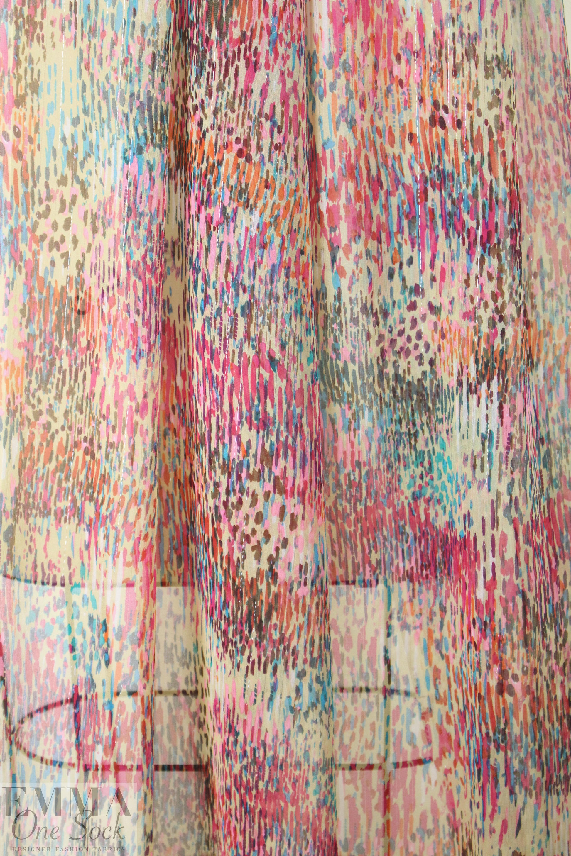 famous designer abstract rain metallic silk sheer .75 yds Minor Flaw