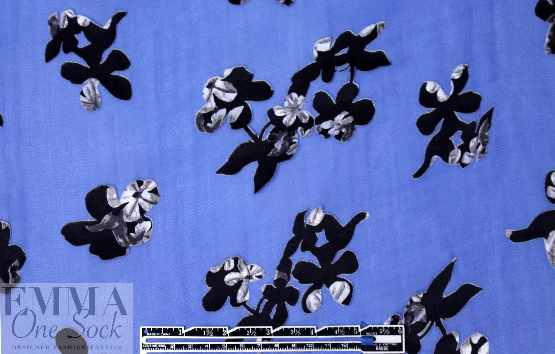 Rebecca Tay1or cobalt silk chiffon w/ black/silver 1.5 yds