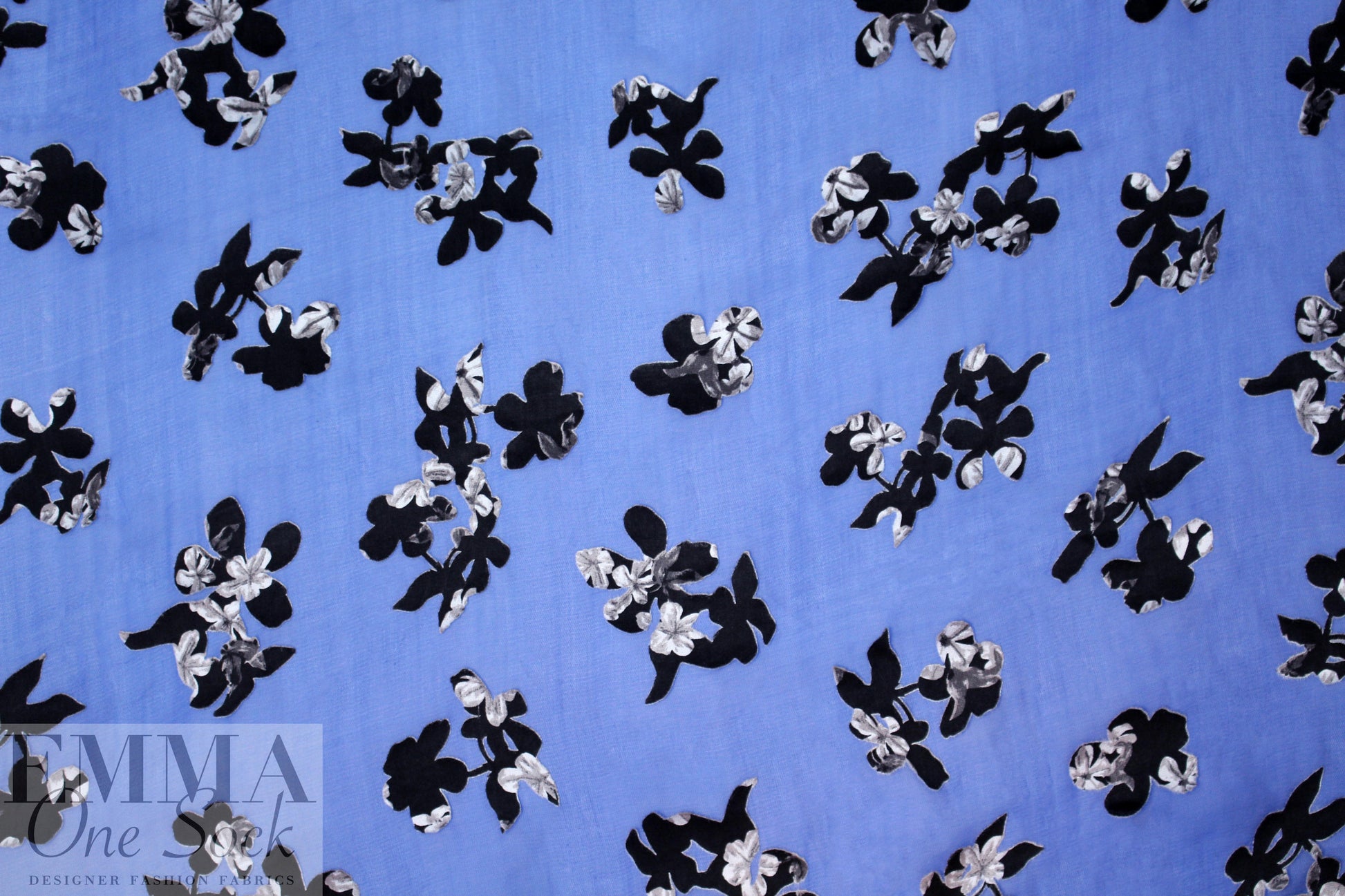 Rebecca Tay1or cobalt silk chiffon w/ black/silver 1.5 yd