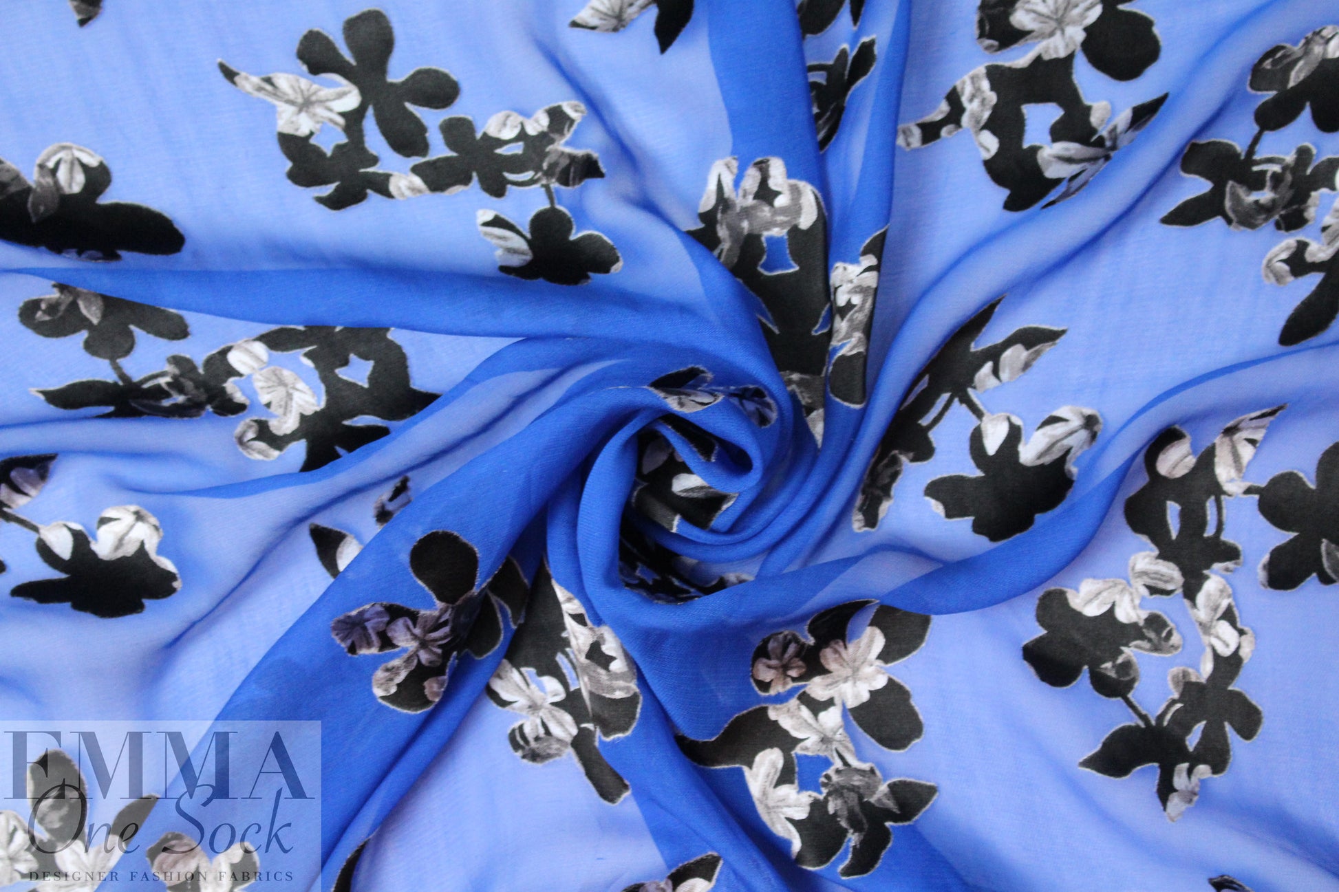 Rebecca Tay1or cobalt silk chiffon w/ black/silver 1.5 yd