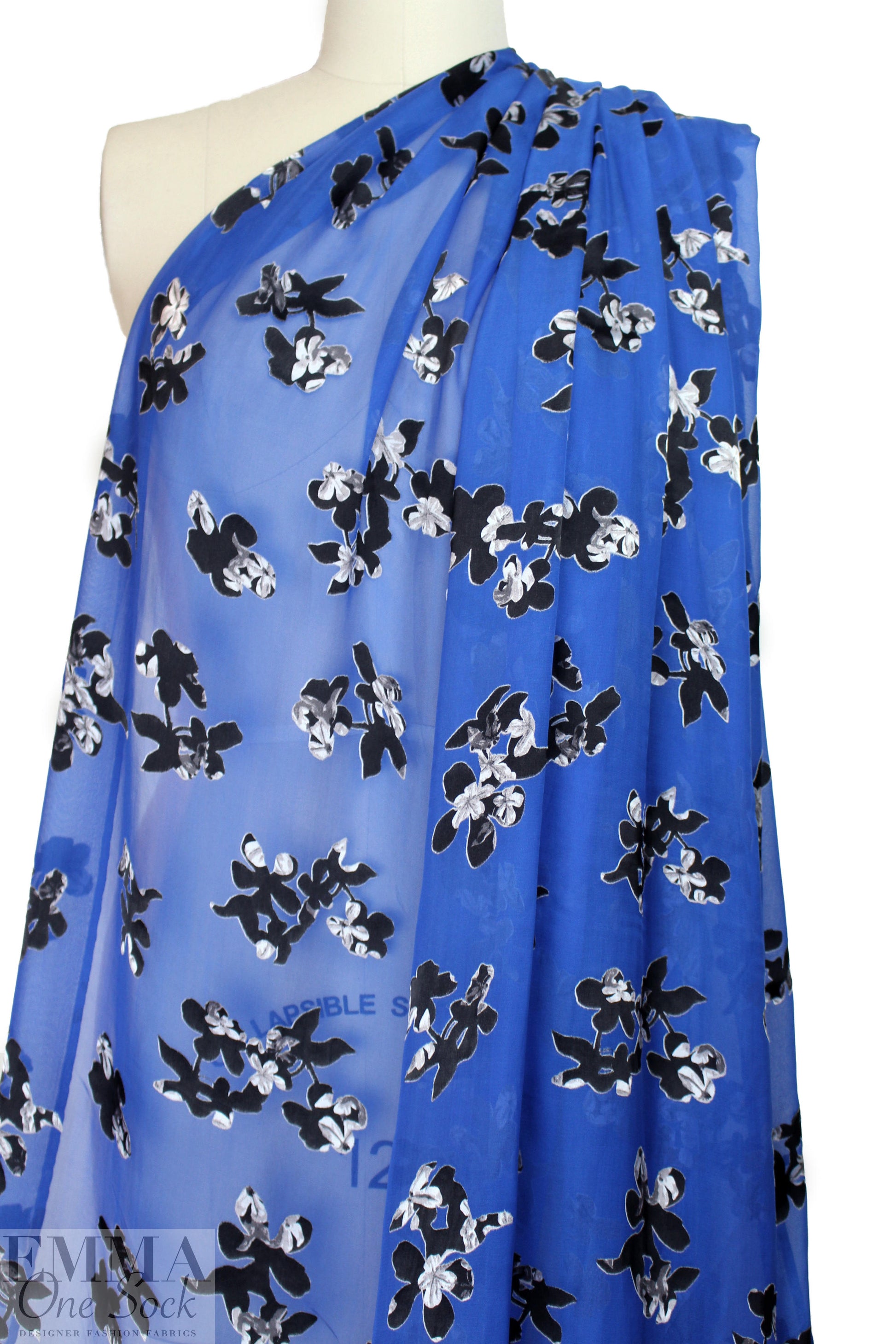 Rebecca Tay1or cobalt silk chiffon w/ black/silver 1.5 yd