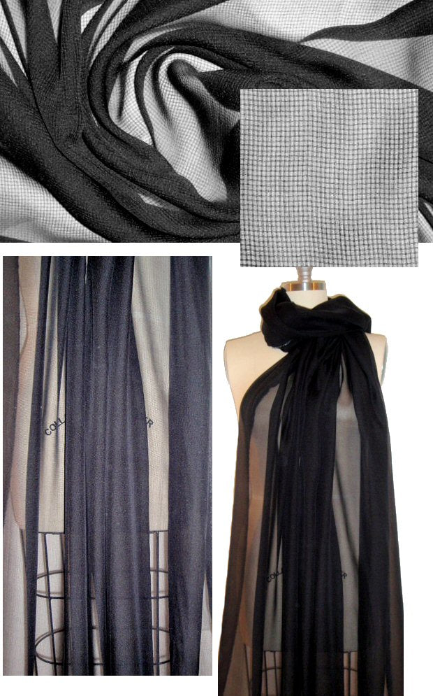 NY designer all silk sheer grid weave - black 1 yard