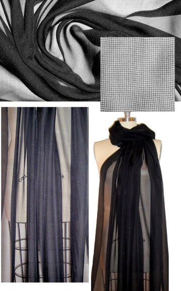 NY designer all silk sheer grid weave - black 1.66 yd