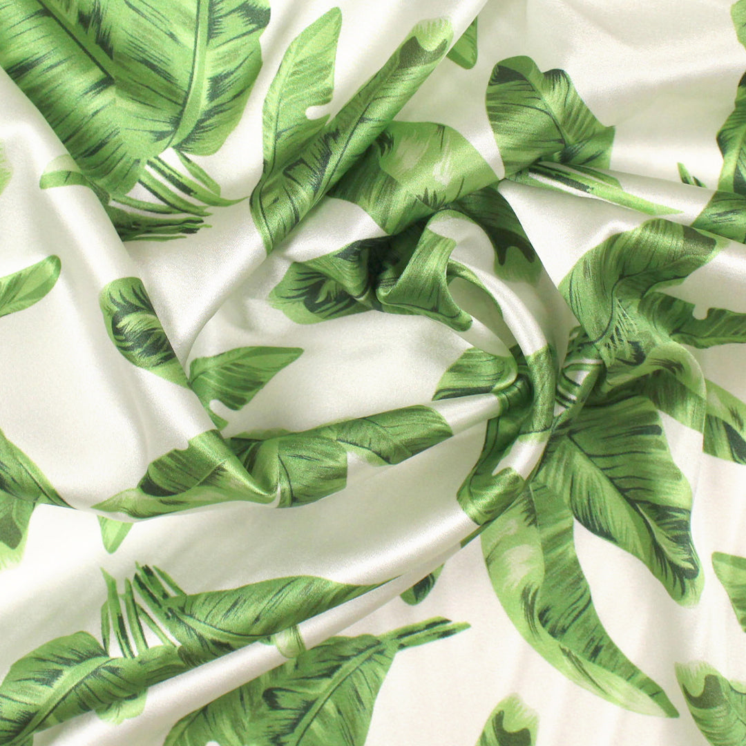 CA designer leafy greens silk stretch charmeuse 2 yd