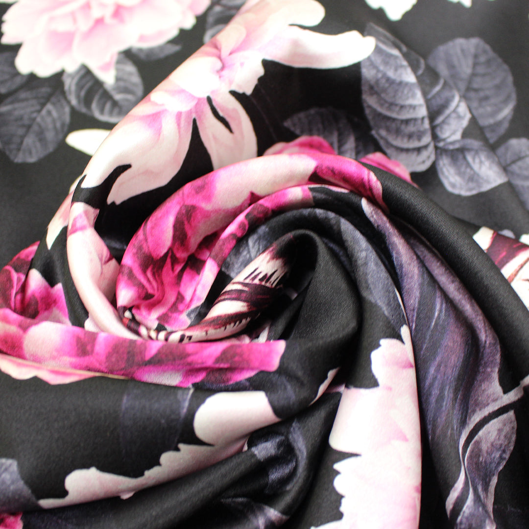 CA designer 'floral spotlight' silk stretch charmeuse 1 yard