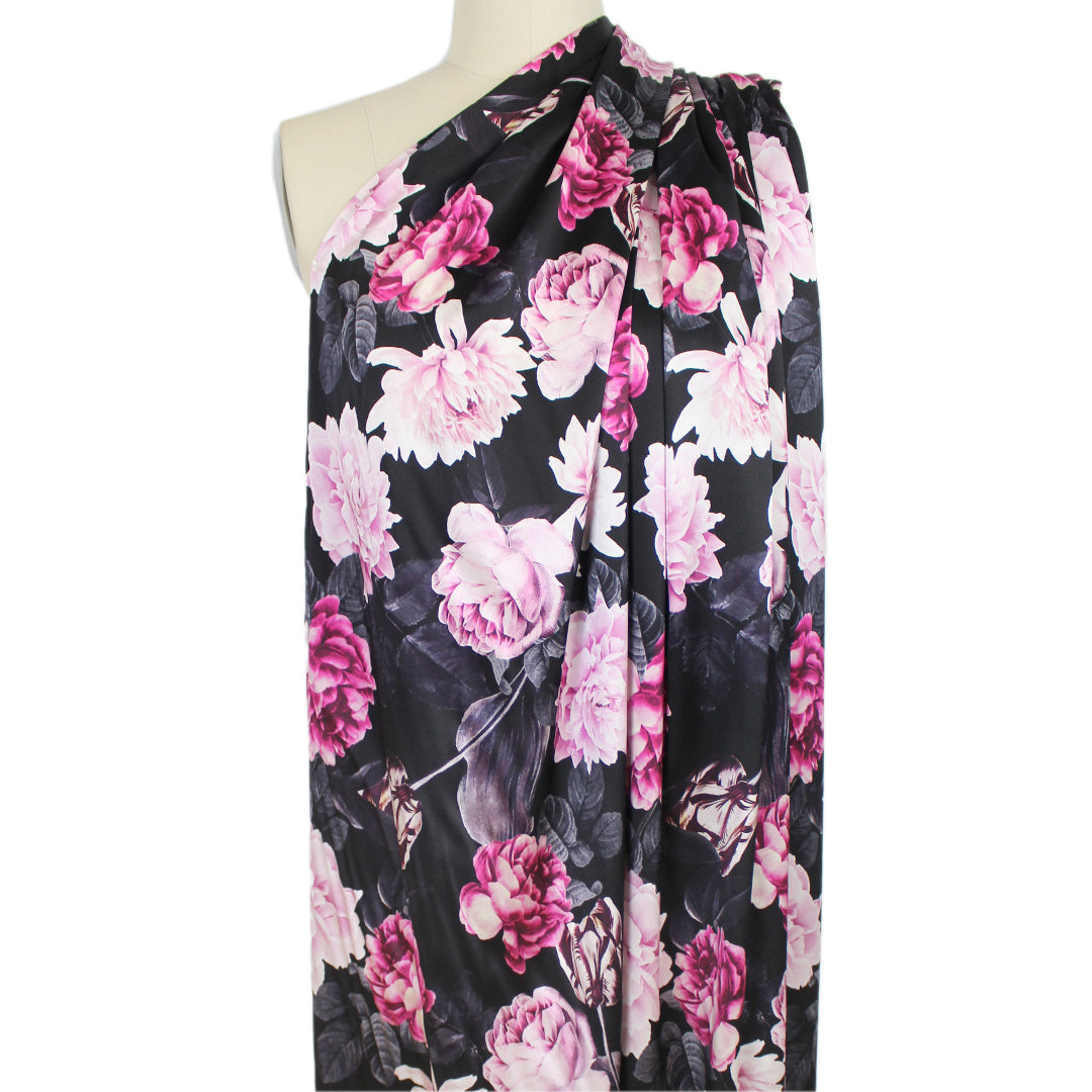 CA designer 'floral spotlight' silk stretch charmeuse 1 yard