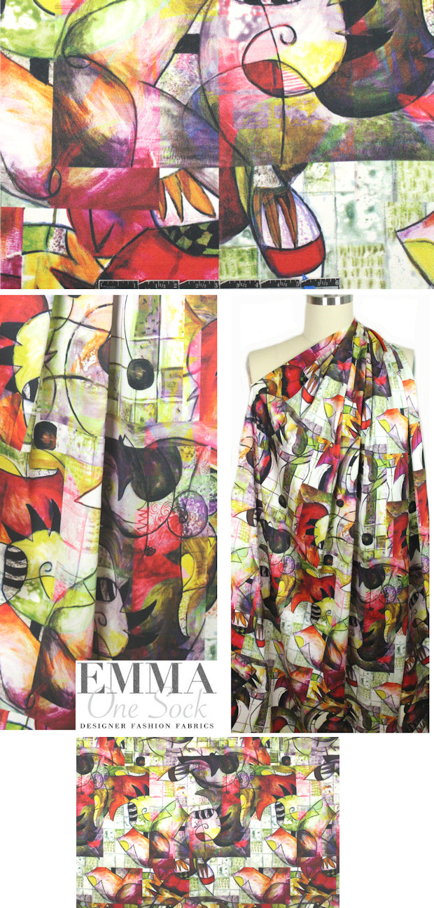 NY designer cubist-inspired stretch silk charmeuse