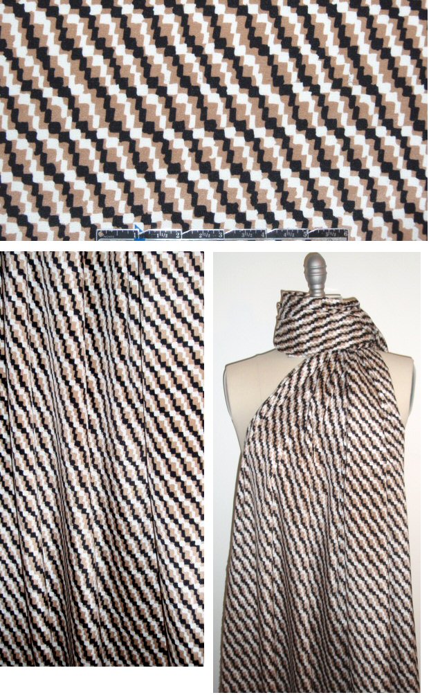Derek L@m 'stepping up' silk/lycra - cafe/white/black 1.625 yds