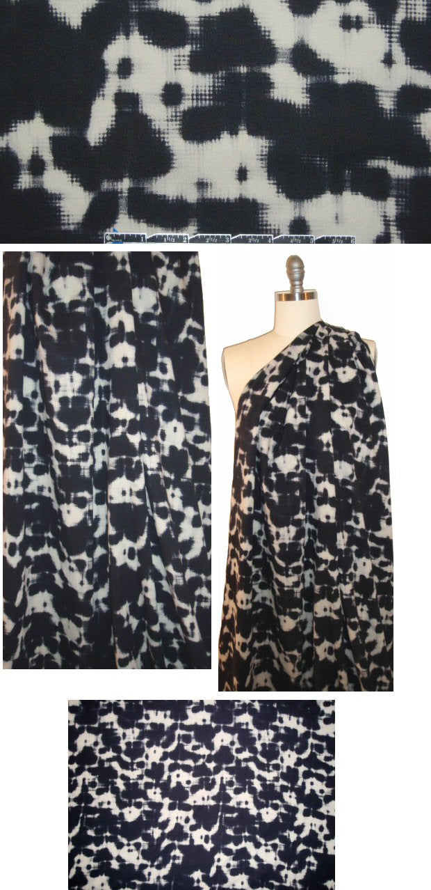 NY designer edgy ink blot stretch silk woven