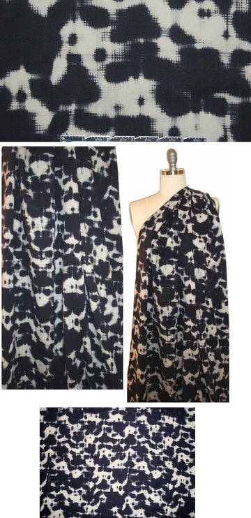 NY designer edgy ink blot stretch silk woven