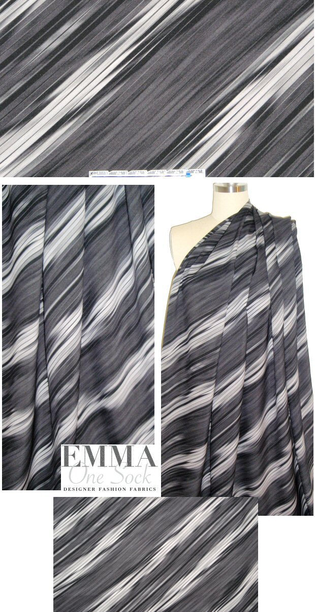 Italian diagonal stripe stretch silk crepe - blk/gray