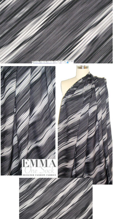 Italian diagonal stripe stretch silk crepe - blk/gray
