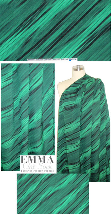 Italian diagonal stripe stretch silk crepe - blk/green